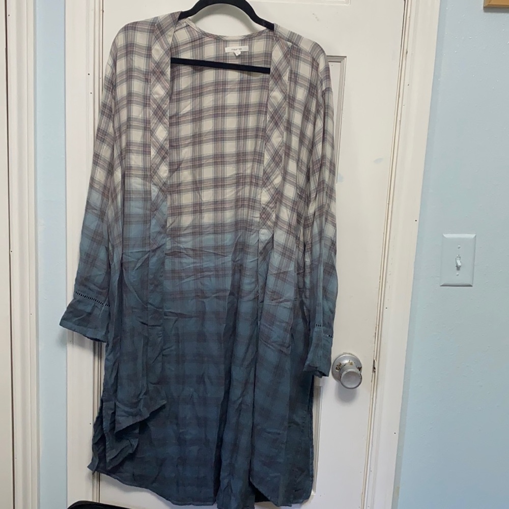 Long ombré plaid kimono cardigan
